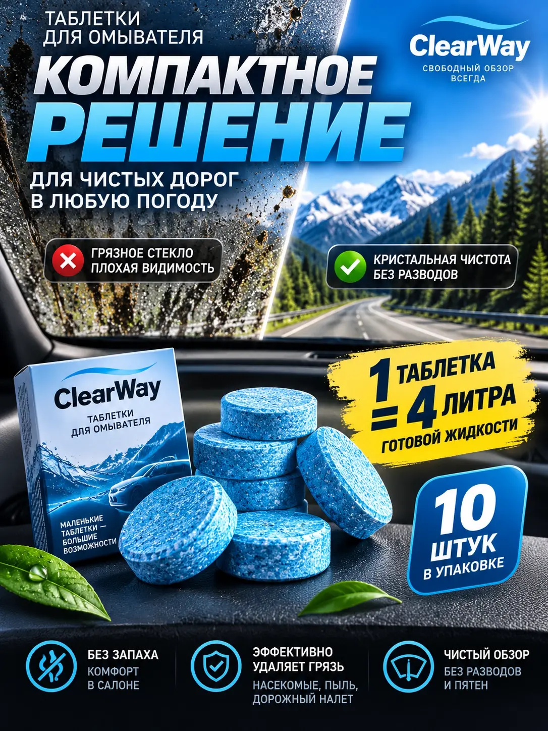 Дизайн карточки таблеток для омывателя автомобиля