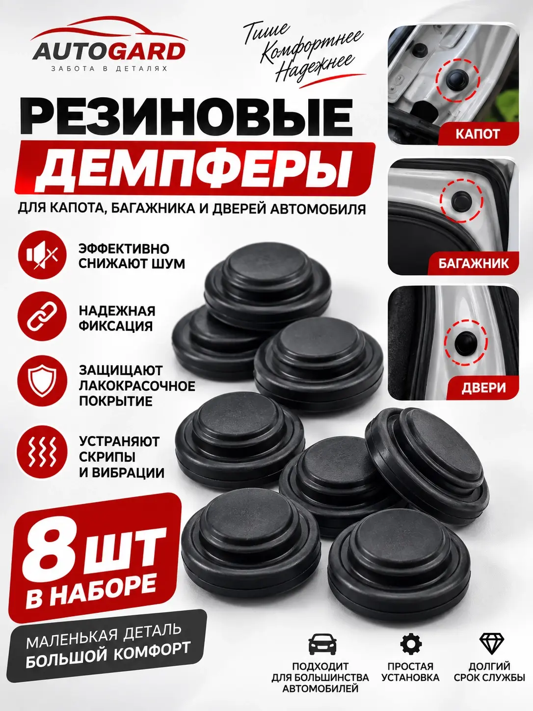 Инфографика комплекта резиновых демпферов для автомобиля