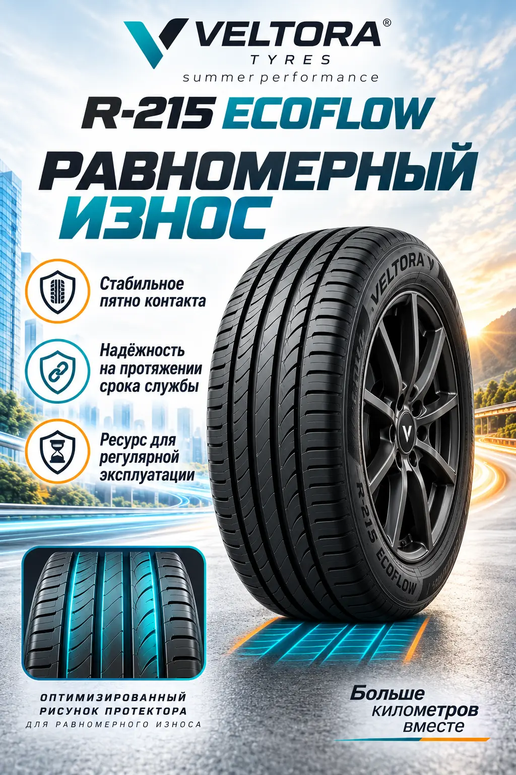 Инфографика равномерного износа автомобильной шины