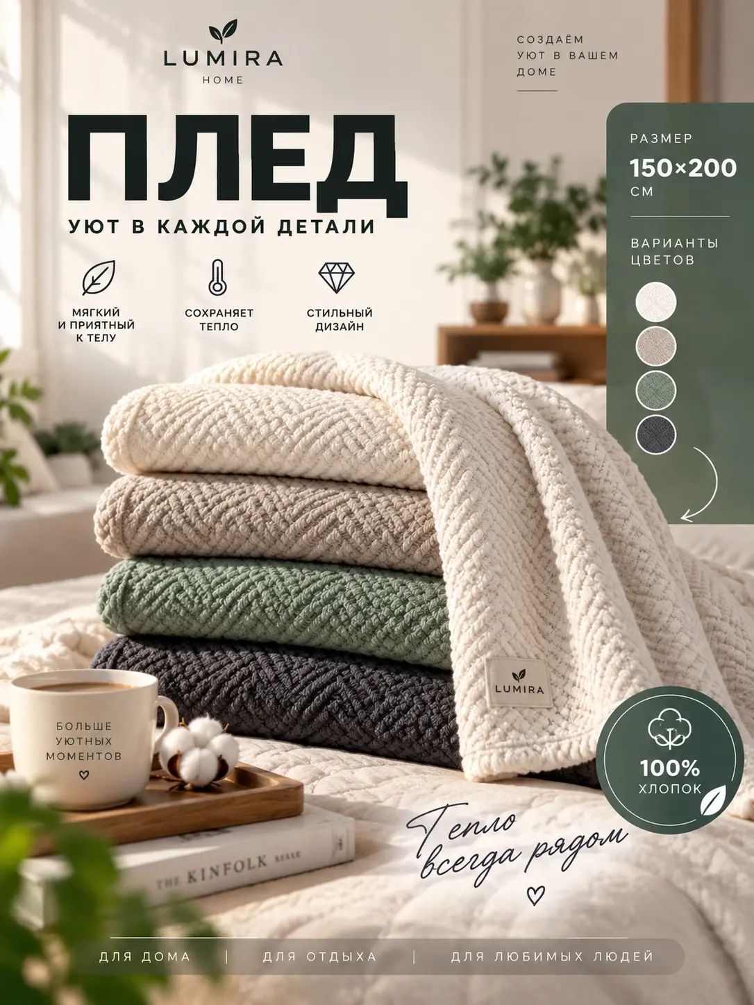 Карточка пледа с акцентом на материалы и цвета