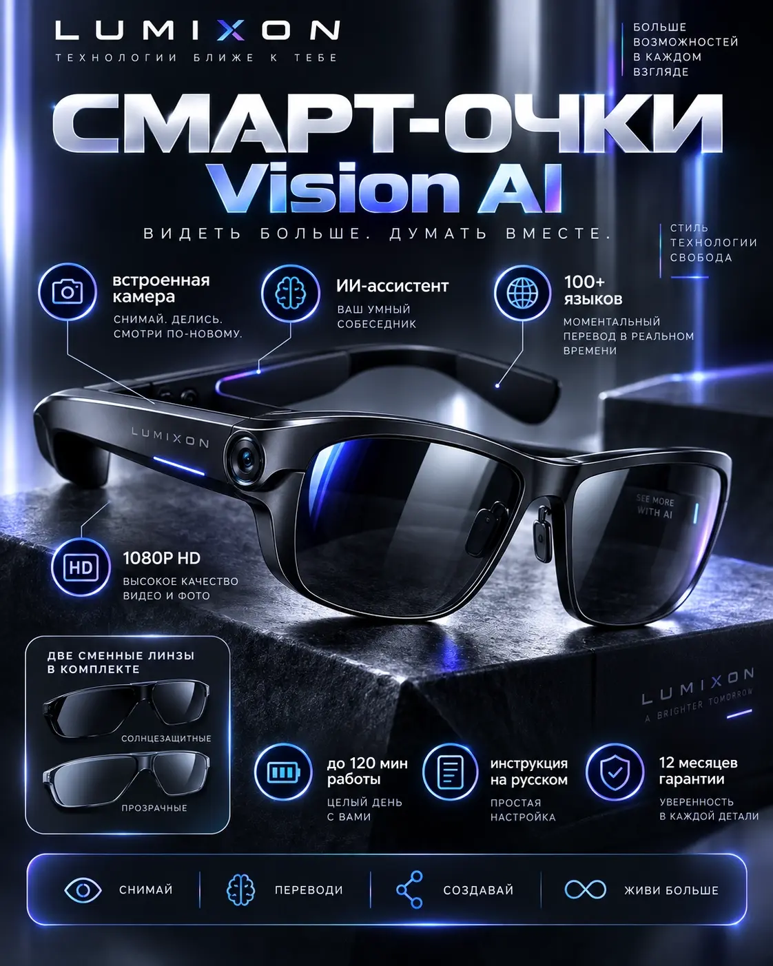 Инфографика умных очков Vision AI