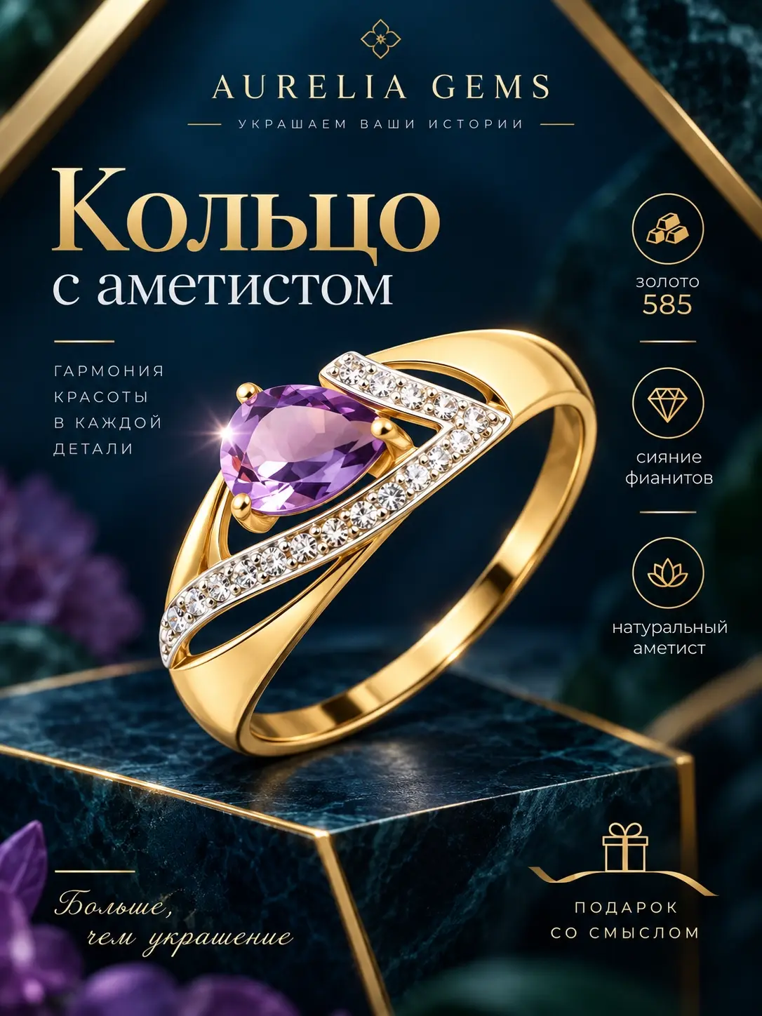 Карточка кольца с аметистом