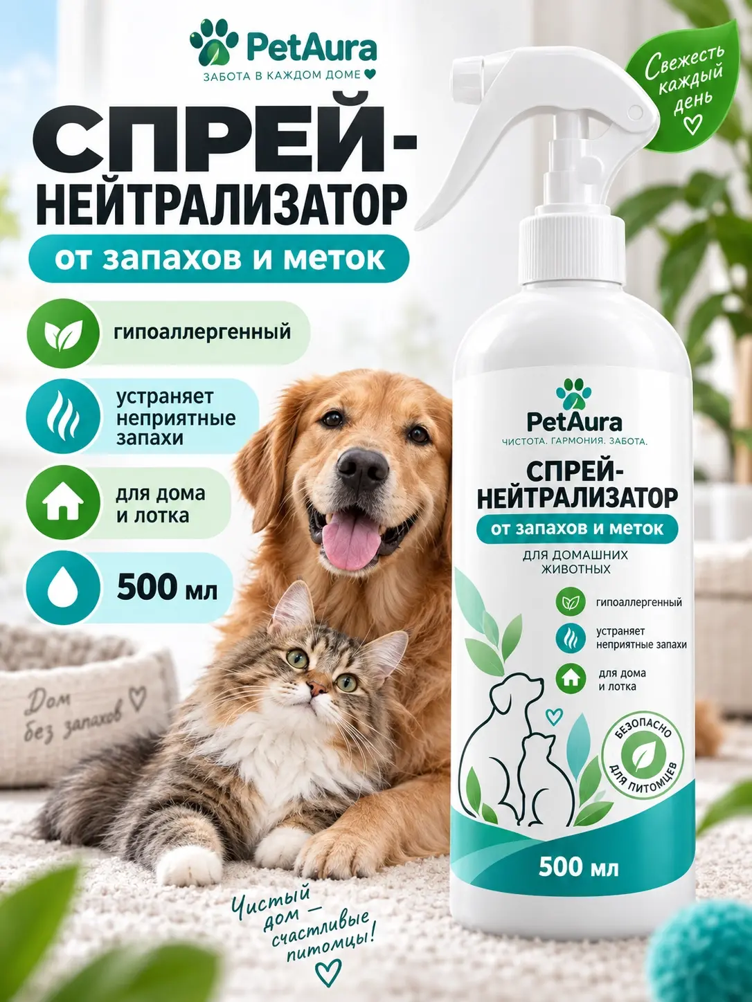 Дизайн карточки спрея-нейтрализатора запахов животных