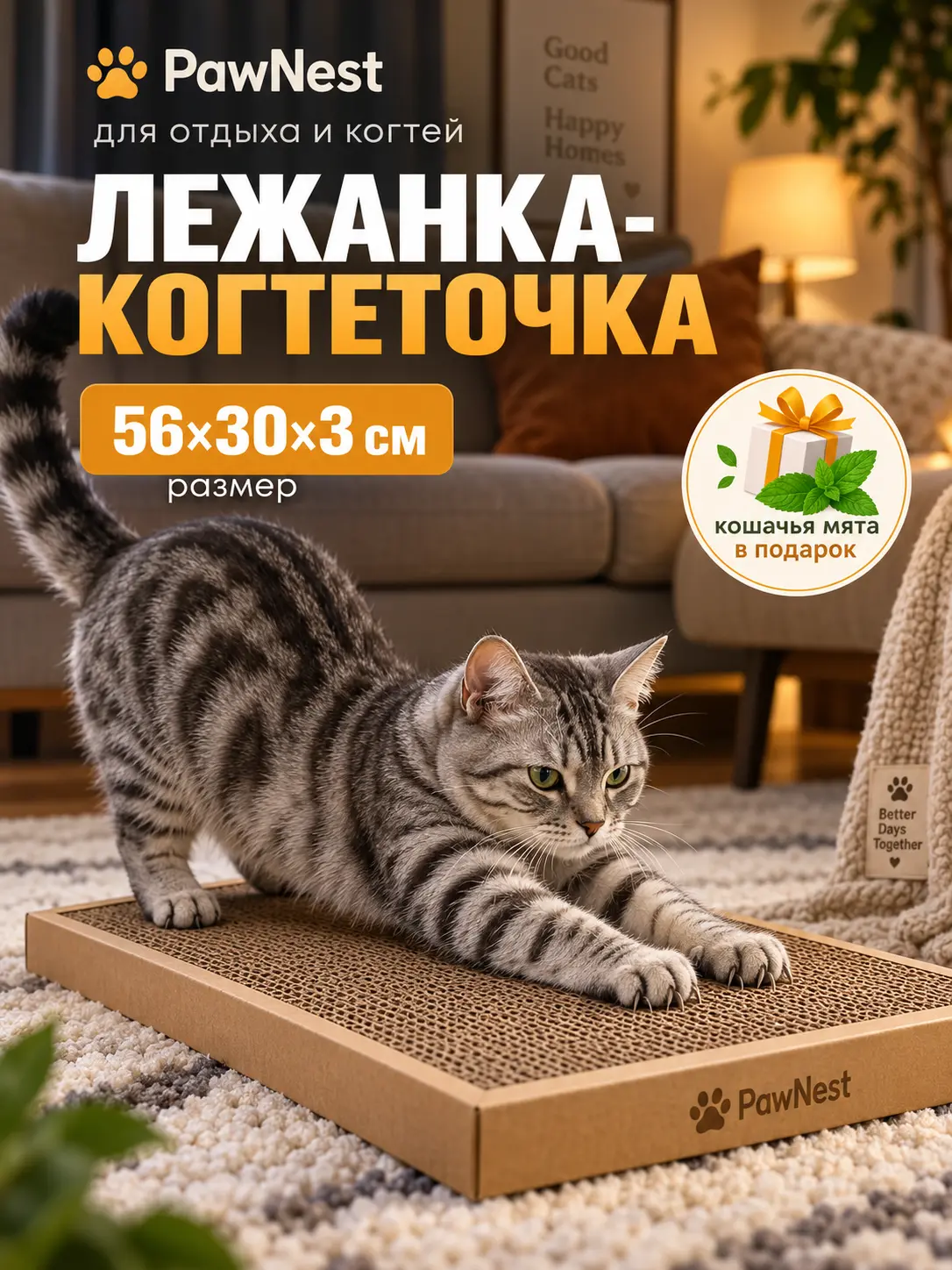 Дизайн карточки когтеточки-лежанки PawNest