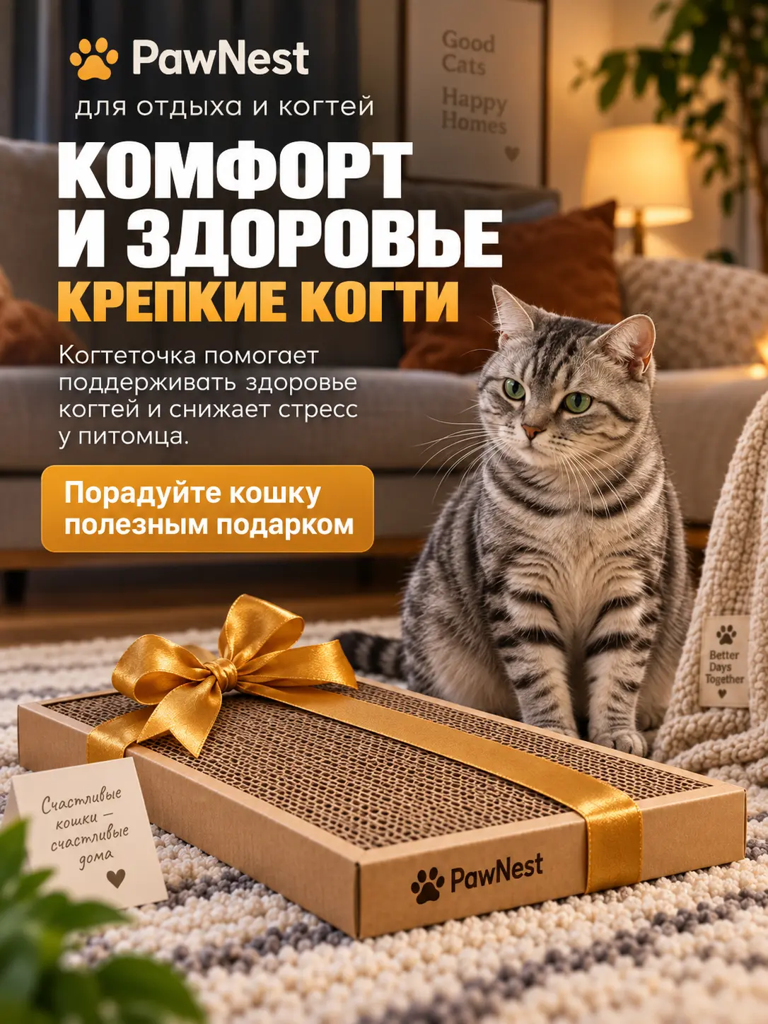 Финальный слайд о здоровье когтей кошки